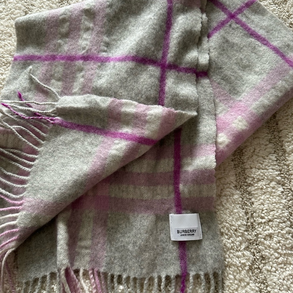 Burberry Pink and Gray Plaid Scarf